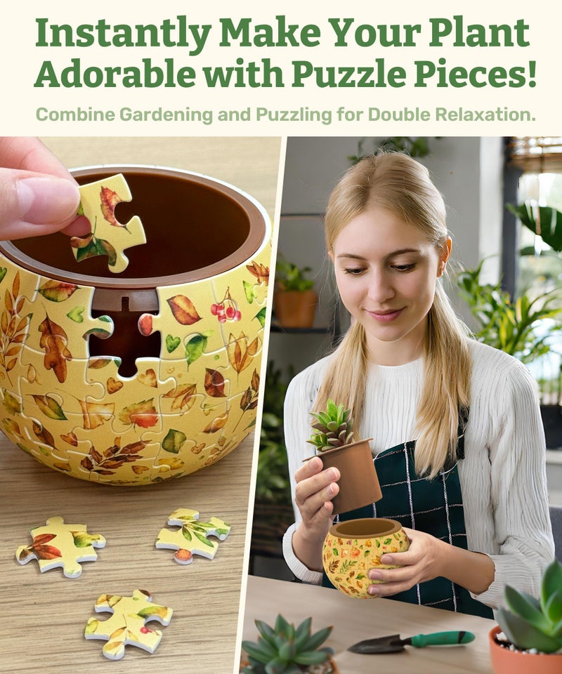 PieceRelax قطعة ريلاكس 3D لغز مزهرية 80 قطعة - وعاء زهور - أخضر أنيق، ديكور منزلي لأواني الزهور الداخلية للصبار، الأواني النضرة [K1105] - Image 2