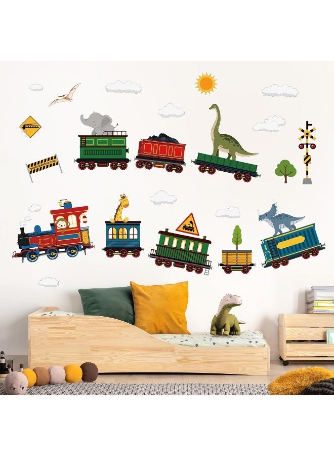 decalmile Animal Train Wall Stickers Dinosaur Elephant Giraffe Wall Decals Baby Nursery Children Bedroom Playroom Wall Decor - Image 1