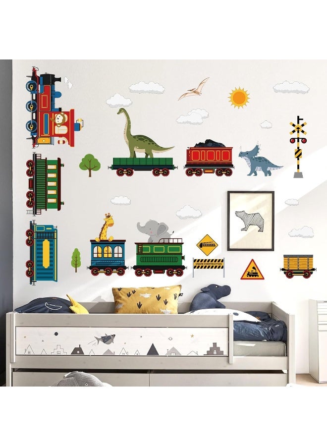 decalmile Animal Train Wall Stickers Dinosaur Elephant Giraffe Wall Decals Baby Nursery Children Bedroom Playroom Wall Decor - Image 3