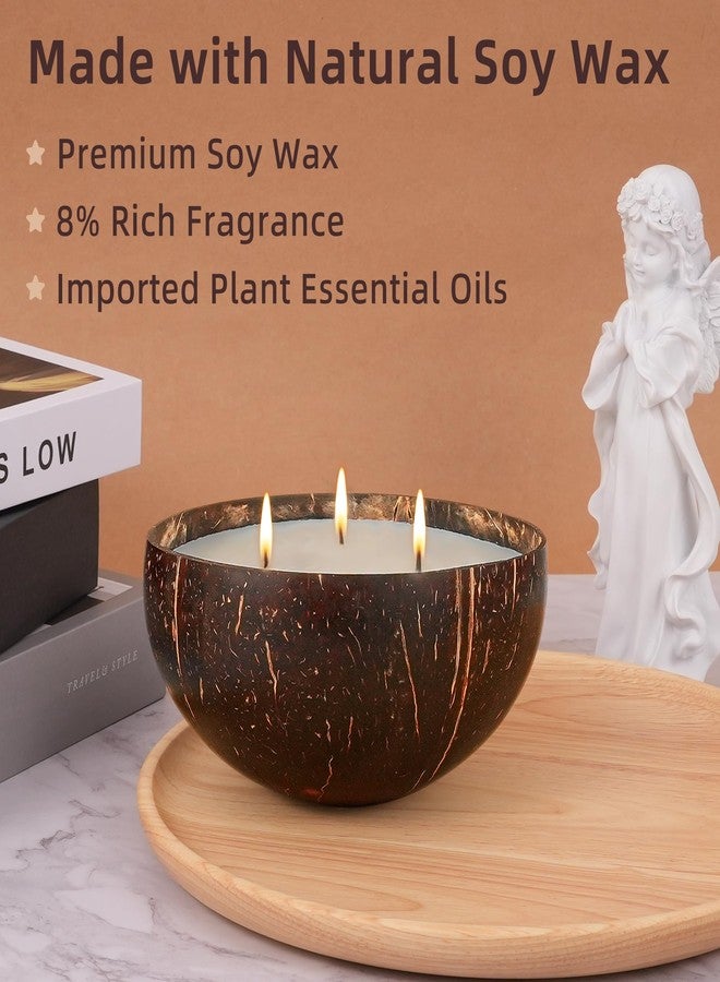 Viyffo Large Non Toxic Soy Candle - Spring Forest & Sage, 18oz 3 Wick Scented Candle for Women & Men, Natural Coconut Shell Jar Perfect for Home Decor & Unique Nature Gift - Image 5
