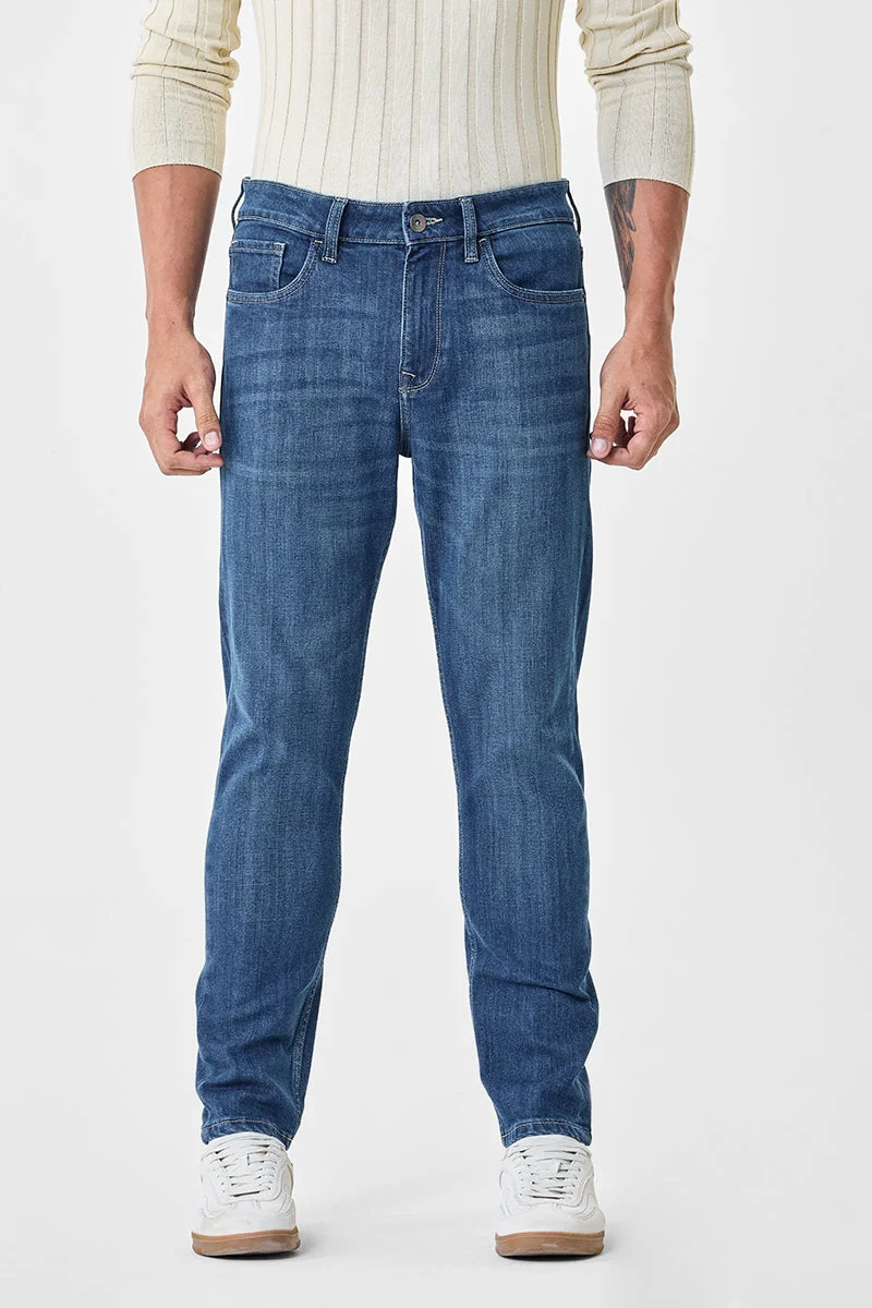 SNITCH Blue Stretch Slim Fit Jeans for Men | Best Price UAE