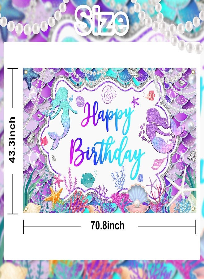Lecheme Mermaid Birthday Backdrop Glitter Purple Mermaid Banner Happy Birthday Party Decorations for Girls Mermaid Photo Background 6x3.6 ft - Image 3