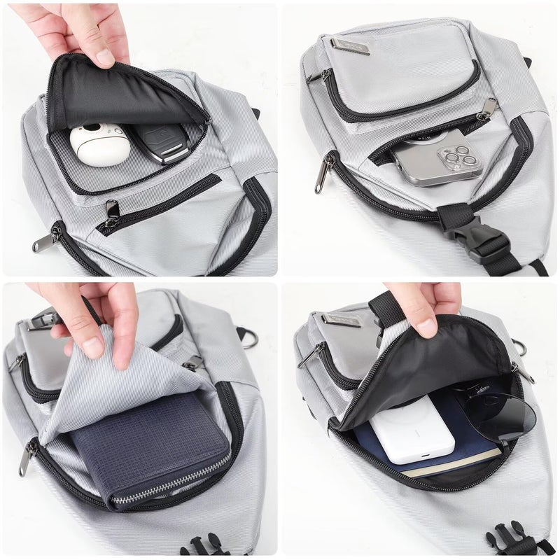 AMJ Crossbody Sling Bag Men Women, Casual Shoulder Backpack, Chest Daypack Satchel for Hiking Travel (Large, White Gray) - Image 5