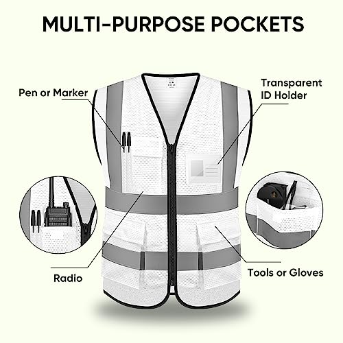 TICONN Reflective Safety Vest High Visibility Class II Mesh Vest for Women & Men Meets ANSI Standards (1PK, White, XL) - Image 5