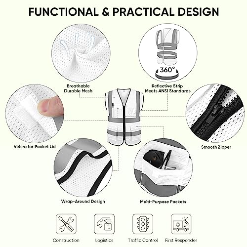 TICONN Reflective Safety Vest High Visibility Class II Mesh Vest for Women & Men Meets ANSI Standards (1PK, White, XL) - Image 3