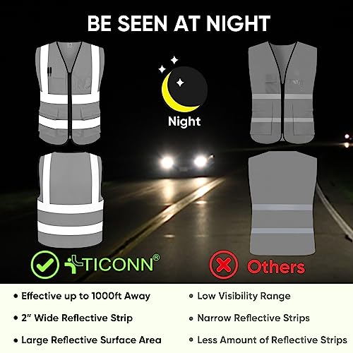 TICONN Reflective Safety Vest High Visibility Class II Mesh Vest for Women & Men Meets ANSI Standards (1PK, White, XL) - Image 4