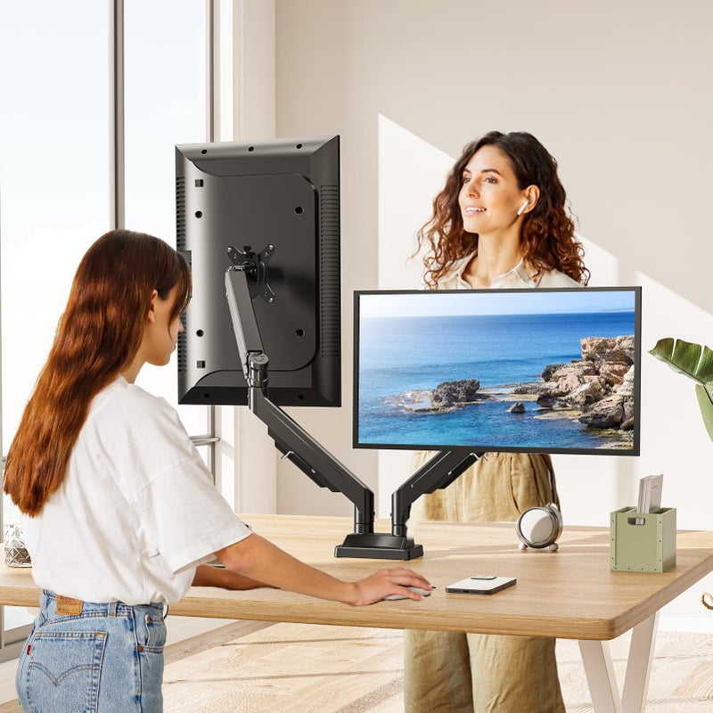 MOUNT PRO Dual Monitor Stand for Two Screens up to 43 Inch, Heavy Duty Ultrawide Double Monitor Arm Holds up to 33lbs Each, Premium Adjustable Computer Monitor Mount for 2 Monitors, VESA Desk Mount - Image 5