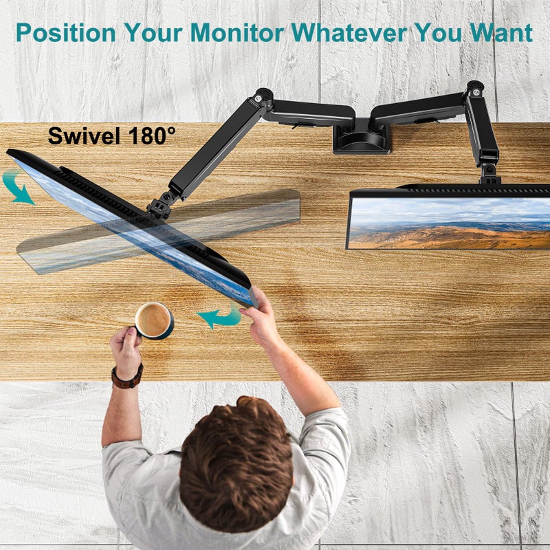 MOUNT PRO Dual Monitor Stand for Two Screens up to 43 Inch, Heavy Duty Ultrawide Double Monitor Arm Holds up to 33lbs Each, Premium Adjustable Computer Monitor Mount for 2 Monitors, VESA Desk Mount - Image 3