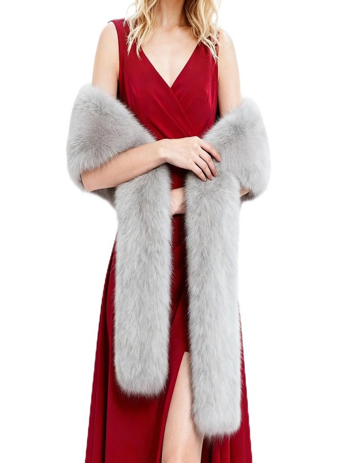 RainFlowwer Women's Faux Fur Collar Scarf Wrap, Cold Winter Warm Wrap Stole Shawl Shrug Neck Warmer Grey - Image 1