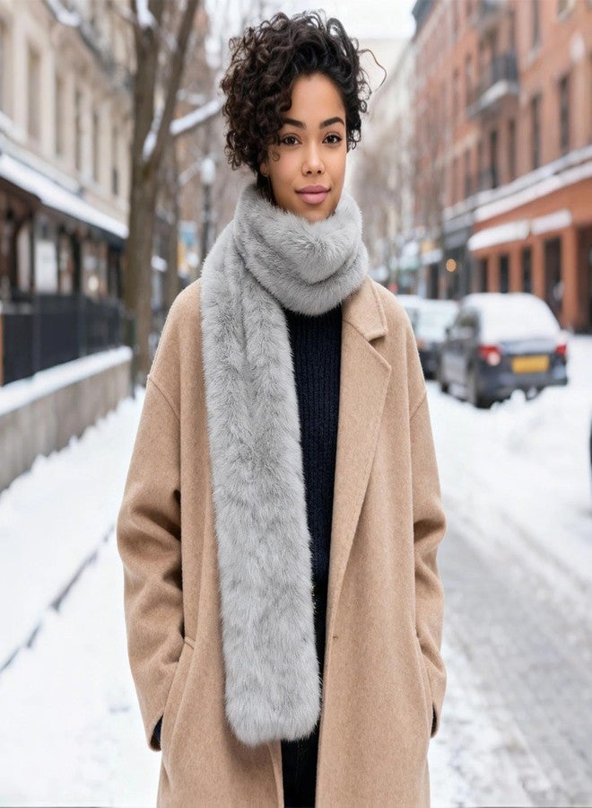 RainFlowwer Women's Faux Fur Collar Scarf Wrap, Cold Winter Warm Wrap Stole Shawl Shrug Neck Warmer Grey - Image 5