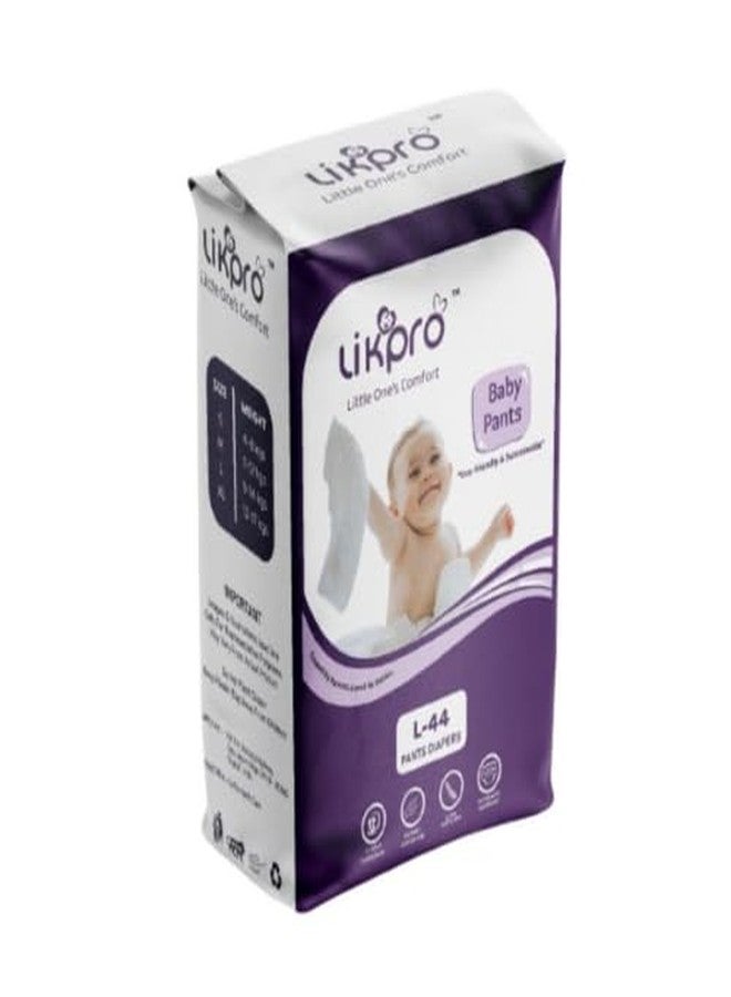 Likpro Premium Baby Diapers | Ultra Soft, Dry & Leak-Proof | Anti-Rash Cottony Layer, 12-Hour Absorption, Flexible Fit | Size S, M, L, XL (L, 44, count) - Image 1