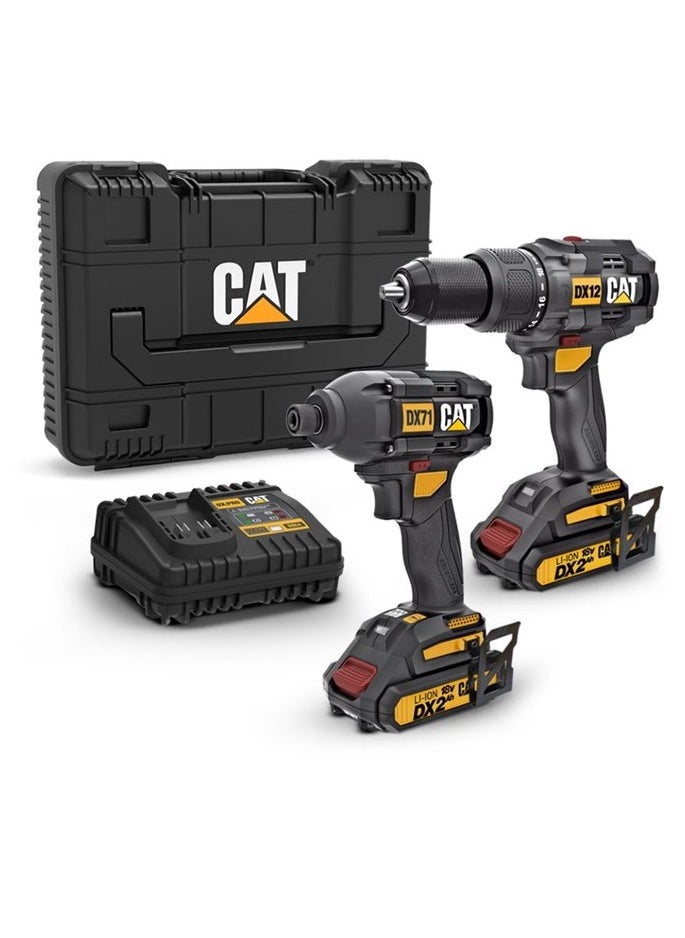 كاتربلر مجموعة كومبو CAT DX12K 18V 2in1 (مثقاب إزميل ومفك تأثير)  - Image 1