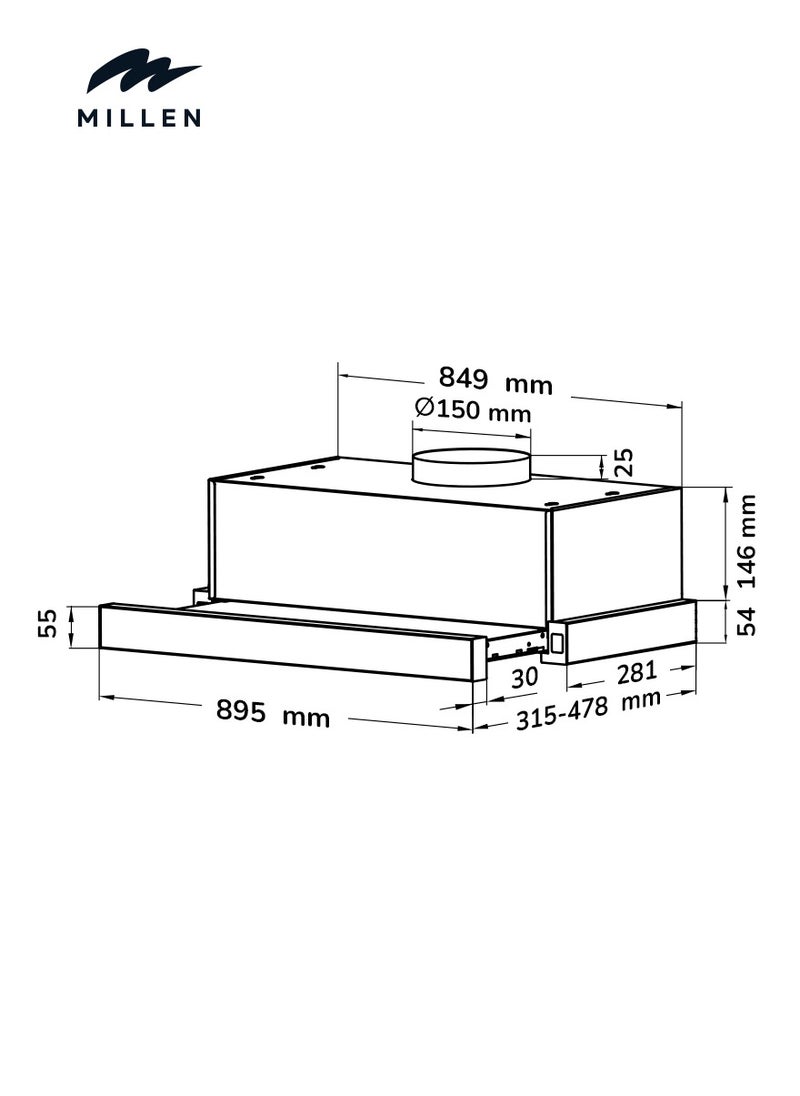 MILLEN - 90 cm Slide-Out Range Hood – 3 Years Warranty, Filters Included - Image 1