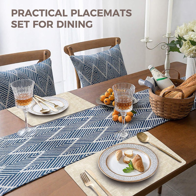 NCUE Vinyl Placemats Set of 6, Faux Leather Waterproof and Heat Resistant Place Mats, Washable Anti-Slip Table Mats with Coaster, Wipeable Placemats for Indoor & Outdoor 17" x 12" (Beige, Set of 6) - Image 5