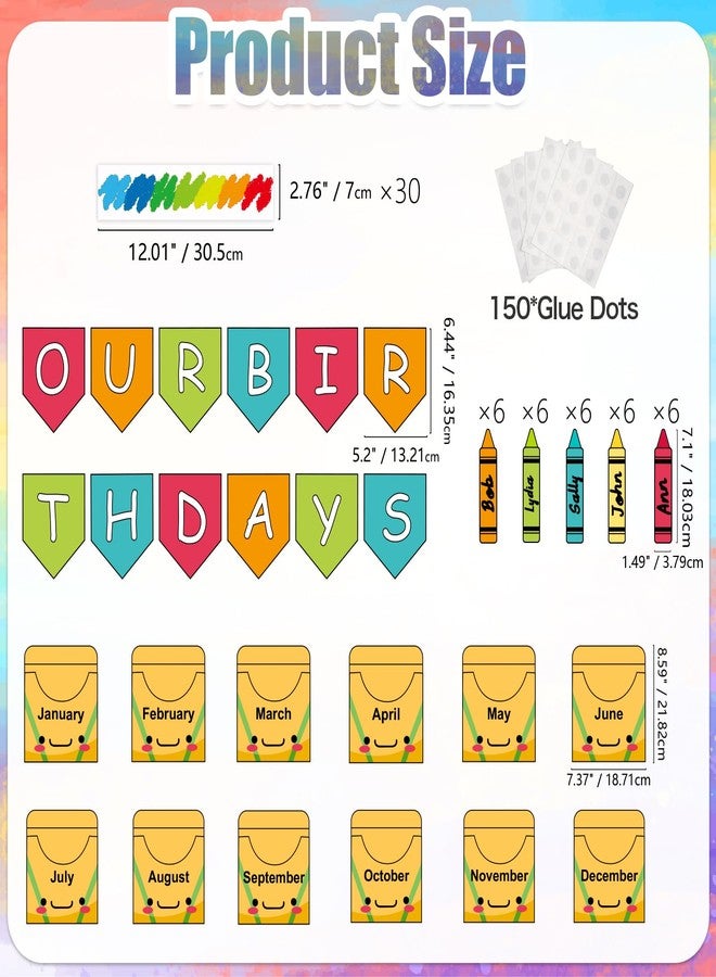 VABAMNA Birthday Bulletin Board Set for Classroom Decorations Pencil Box Cutouts Colorful Pencil Tags with Trim Borders for Back to School Birthday Chalkboard Door Wall Decors Supplies - Image 3