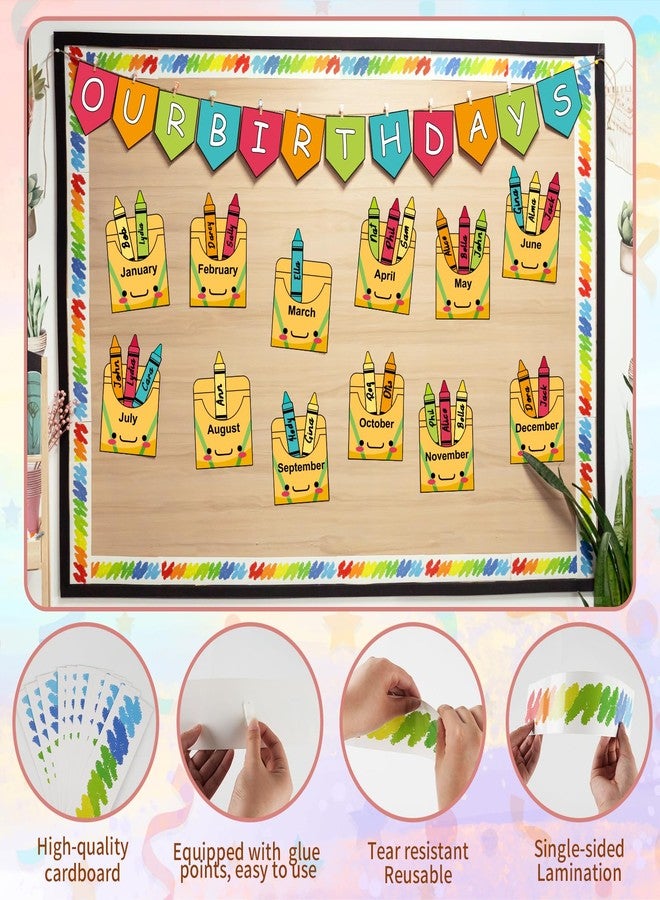 VABAMNA Birthday Bulletin Board Set for Classroom Decorations Pencil Box Cutouts Colorful Pencil Tags with Trim Borders for Back to School Birthday Chalkboard Door Wall Decors Supplies - Image 4