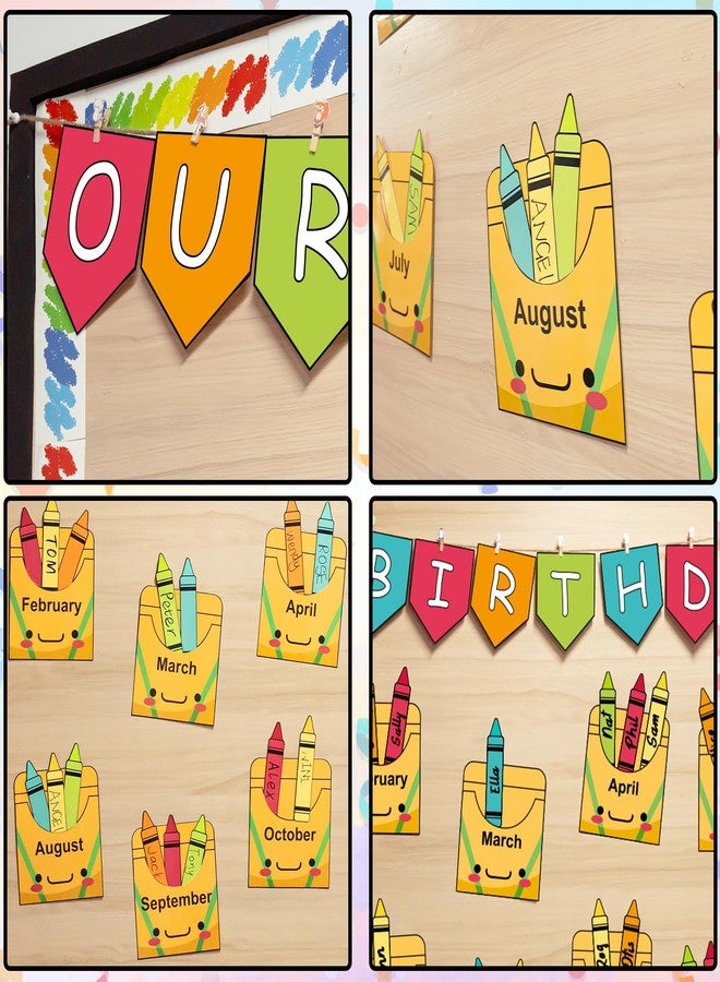 VABAMNA Birthday Bulletin Board Set for Classroom Decorations Pencil Box Cutouts Colorful Pencil Tags with Trim Borders for Back to School Birthday Chalkboard Door Wall Decors Supplies - Image 5