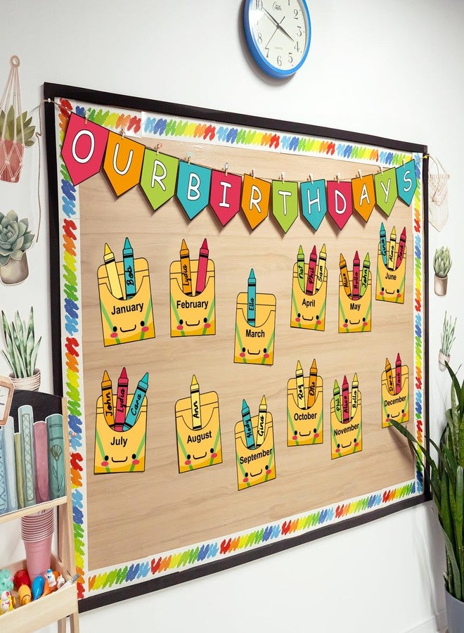 VABAMNA Birthday Bulletin Board Set for Classroom Decorations Pencil Box Cutouts Colorful Pencil Tags with Trim Borders for Back to School Birthday Chalkboard Door Wall Decors Supplies - Image 2