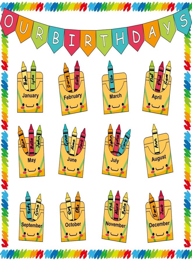 VABAMNA Birthday Bulletin Board Set for Classroom Decorations Pencil Box Cutouts Colorful Pencil Tags with Trim Borders for Back to School Birthday Chalkboard Door Wall Decors Supplies - Image 1