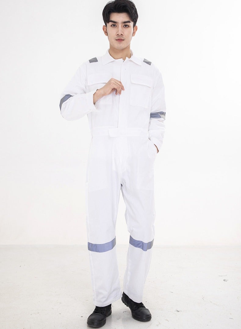 NIBEMINENT Mens Unisex  Cotton Work Overalls Reflective Strips Multi-pocket One-piece Jumpsuit Dustproof Coveralls