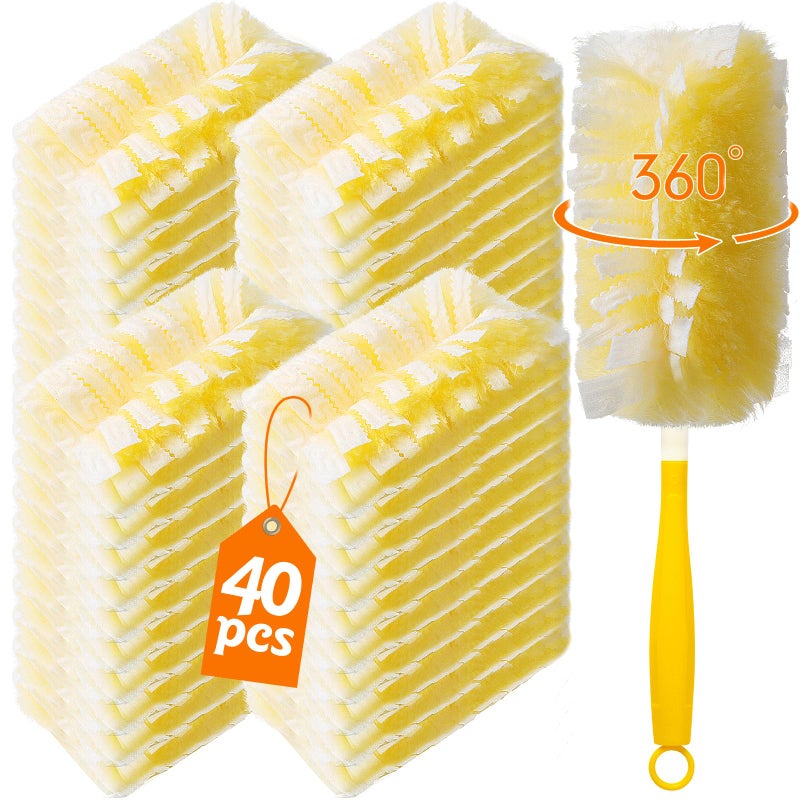 Senowi 40 Count 360 Heavy Duty 2 Sided Duster Refills Compatible with Swiffer Large SizeExtra Thick Disposable Electrostatic Feather Duster Refill with 1 Short Handle for Furniture Blinds Ceiling - Image 2