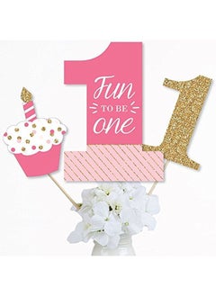 Big Dot of Happiness 1St Birthday Girl Fun To Be One First Birthday Party Centerpiece Sticks Table Toppers Set Of 15  - Image 2
