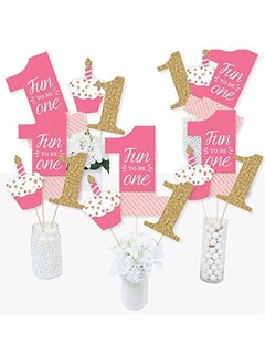 Big Dot of Happiness 1St Birthday Girl Fun To Be One First Birthday Party Centerpiece Sticks Table Toppers Set Of 15  - Image 1