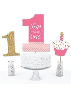 Big Dot of Happiness 1St Birthday Girl Fun To Be One First Birthday Party Centerpiece Sticks Table Toppers Set Of 15  - Image 3