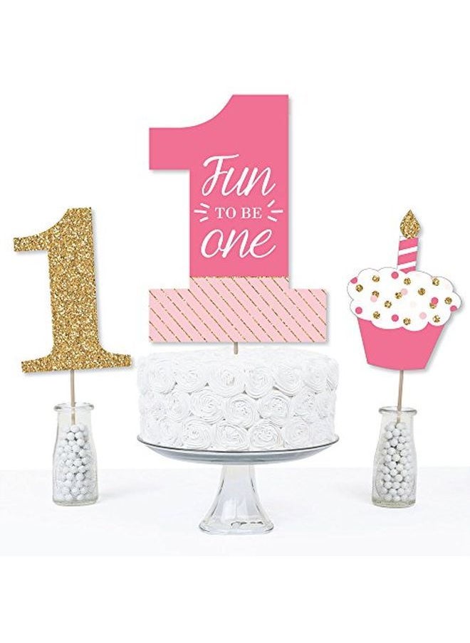 Big Dot of Happiness 1St Birthday Girl Fun To Be One First Birthday Party Centerpiece Sticks Table Toppers Set Of 15  - Image 3