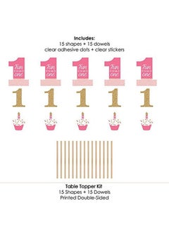 Big Dot of Happiness 1St Birthday Girl Fun To Be One First Birthday Party Centerpiece Sticks Table Toppers Set Of 15  - Image 5