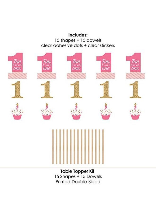 Big Dot of Happiness 1St Birthday Girl Fun To Be One First Birthday Party Centerpiece Sticks Table Toppers Set Of 15  - Image 5