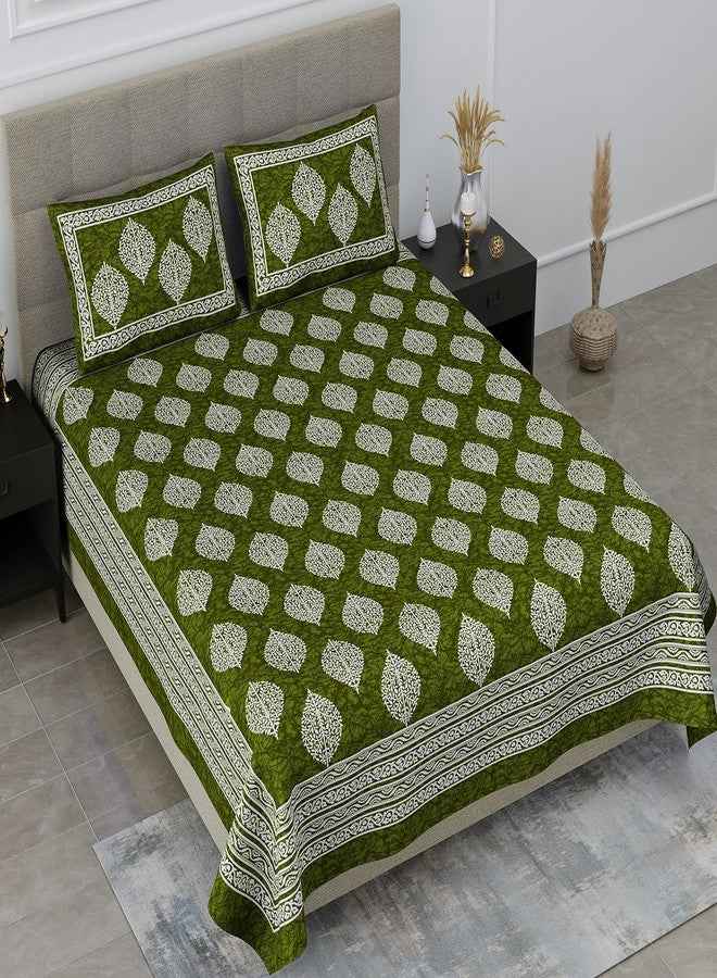 SheetKart Floral 144 TC Cotton Double Bedsheet with 2 Pillow Covers - Shamrock Green - Image 3