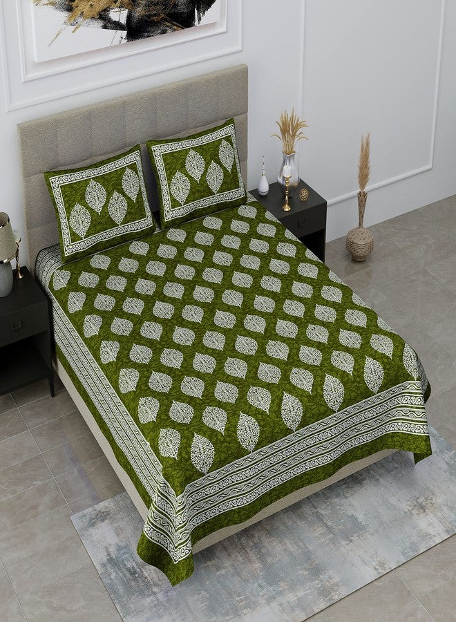 SheetKart Floral 144 TC Cotton Double Bedsheet with 2 Pillow Covers - Shamrock Green - Image 4