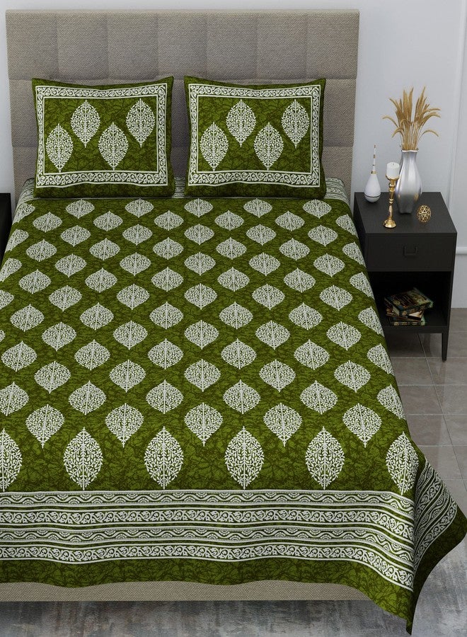 SheetKart Floral 144 TC Cotton Double Bedsheet with 2 Pillow Covers - Shamrock Green - Image 2