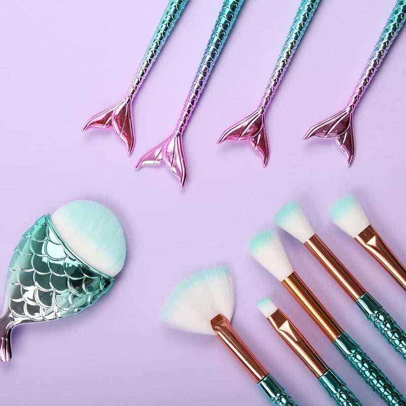 Tenmon 11 Pcs Mermaid Makeup Brush Set Professional Eye Makeup Brushes For Eyeshadow Concealer Eyeliner Brow Blending Brush Tool - Image 5
