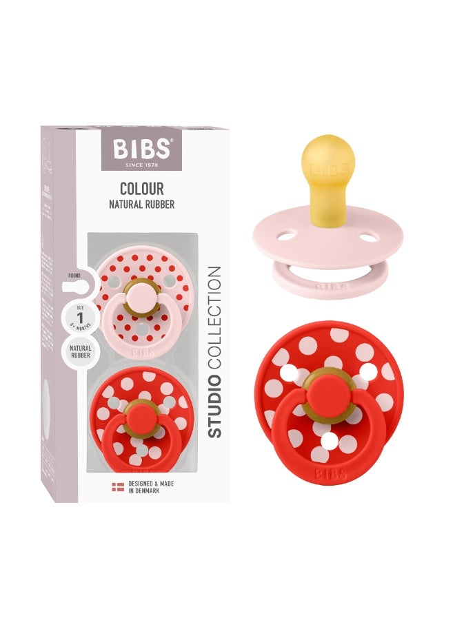 BIBS Pacifier Studio Colour 2 PACK Polka Latex Size 1 Blossom/Candy Apple - Image 3