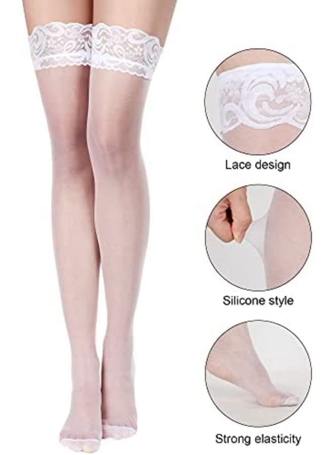 3 Pairs Women Thigh High Stockings Anti-skid Silicone Lace Stockings Silk Stocking Tights for Women and Girls Supplies  - Image 2