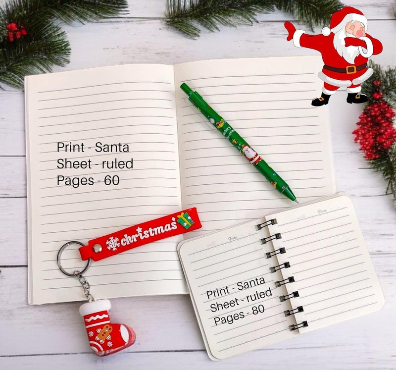 Tera13 TEAR13 Santa Gift Set - Kids Stationery 4 in 1 Combo Set Santa Printed Diary 60 Sheets, Mini Spiral Diary 80 Pags, Christmas Pen & Santa Theme Keychain Prefect Xmas Gift Christms Gift for Kids (2 Set) - Image 2