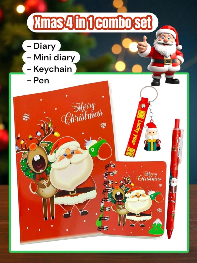 Tera13 TEAR13 Santa Gift Set - Kids Stationery 4 in 1 Combo Set Santa Printed Diary 60 Sheets, Mini Spiral Diary 80 Pags, Christmas Pen & Santa Theme Keychain Prefect Xmas Gift Christms Gift for Kids (2 Set) - Image 3