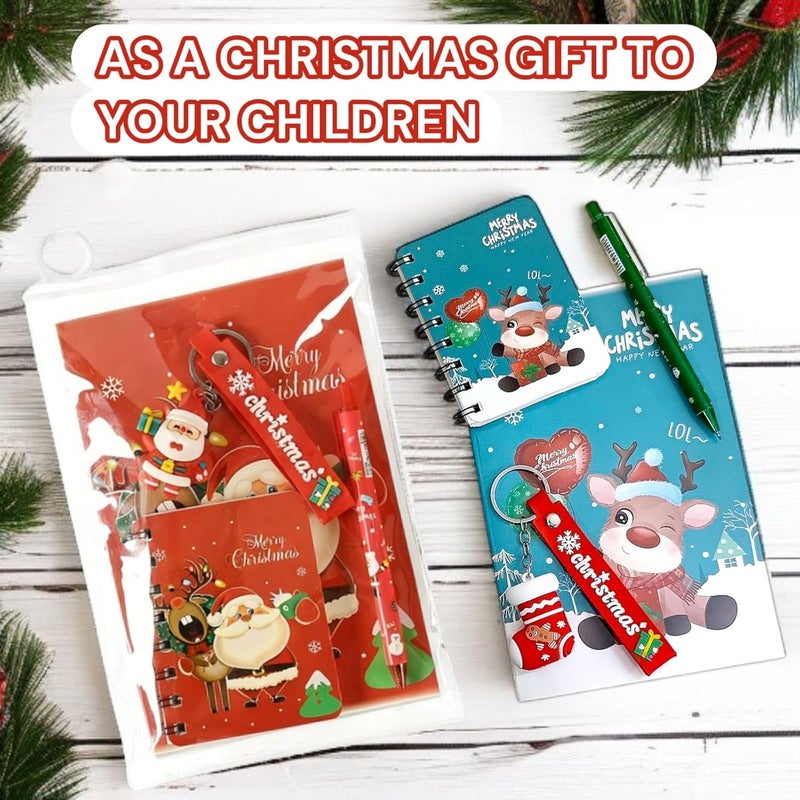 Tera13 TEAR13 Santa Gift Set - Kids Stationery 4 in 1 Combo Set Santa Printed Diary 60 Sheets, Mini Spiral Diary 80 Pags, Christmas Pen & Santa Theme Keychain Prefect Xmas Gift Christms Gift for Kids (2 Set) - Image 5