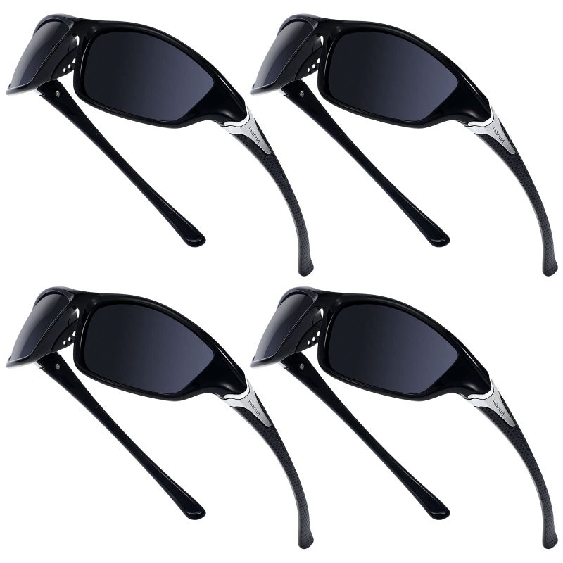 TOODOO 4 Pairs Men Polarized Sunglasses with UV Protection Driving Glasses Sports for Sport Outdoor Activities (Black) - Image 1