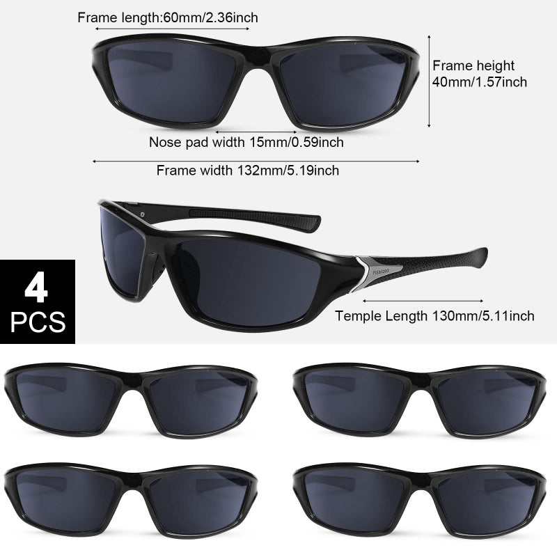 TOODOO 4 Pairs Men Polarized Sunglasses with UV Protection Driving Glasses Sports for Sport Outdoor Activities (Black) - Image 2