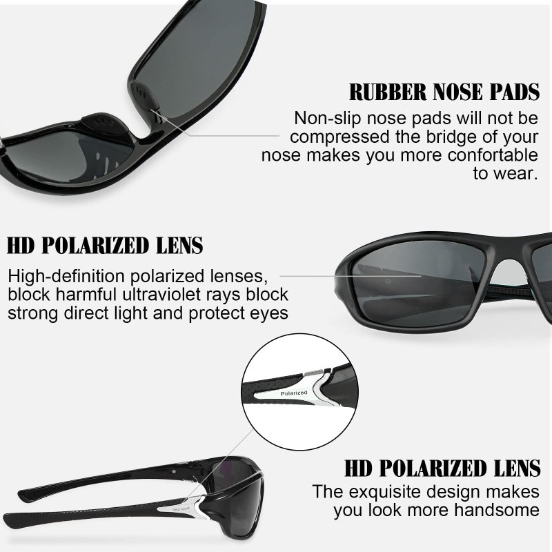 TOODOO 4 Pairs Men Polarized Sunglasses with UV Protection Driving Glasses Sports for Sport Outdoor Activities (Black) - Image 4