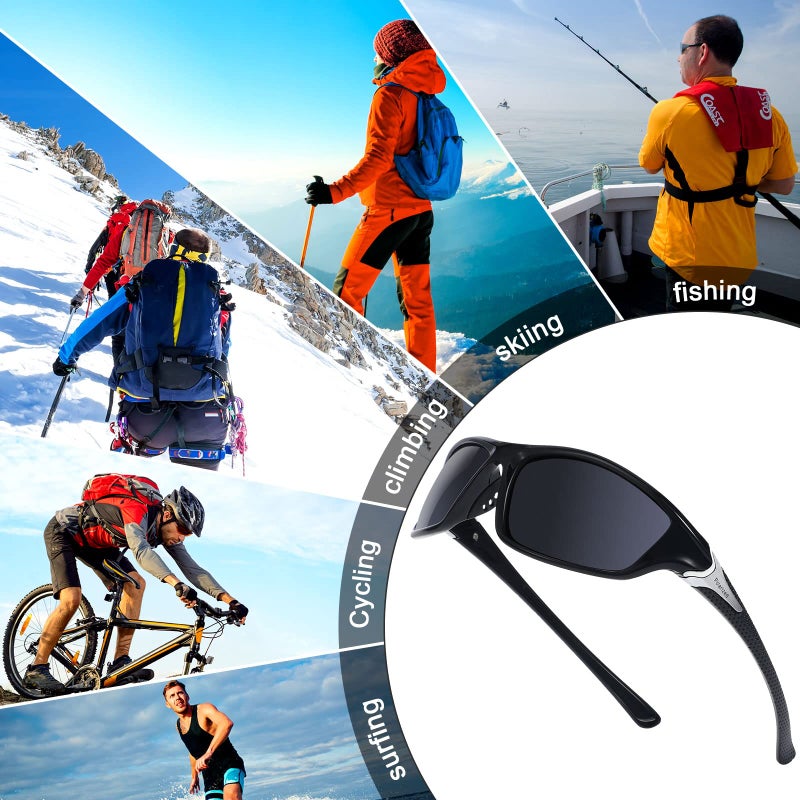 TOODOO 4 Pairs Men Polarized Sunglasses with UV Protection Driving Glasses Sports for Sport Outdoor Activities (Black) - Image 3