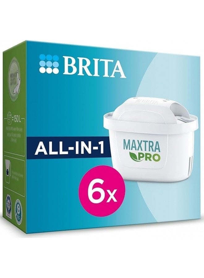 MAXTRA PRO ALL IN ONE WATER FILTER CARTRIDGE 6PACK - ORIGINAL REFILL REDUCING IMPURITIES, CHLORINE, PFAS, PESTICIDES AND LIMESCALE FOR TAP WATER WITH BETTER TASTE