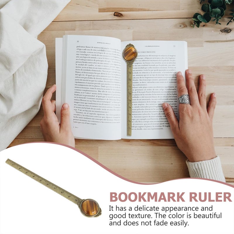 2Pcs Tiger Eye Gemstone Metal Bookmarks Alloy Ruler Decorative Book Markers for Students - Image 4