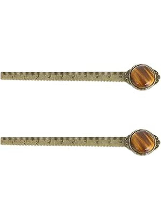 2Pcs Tiger Eye Gemstone Metal Bookmarks Alloy Ruler Decorative Book Markers for Students - Image 1