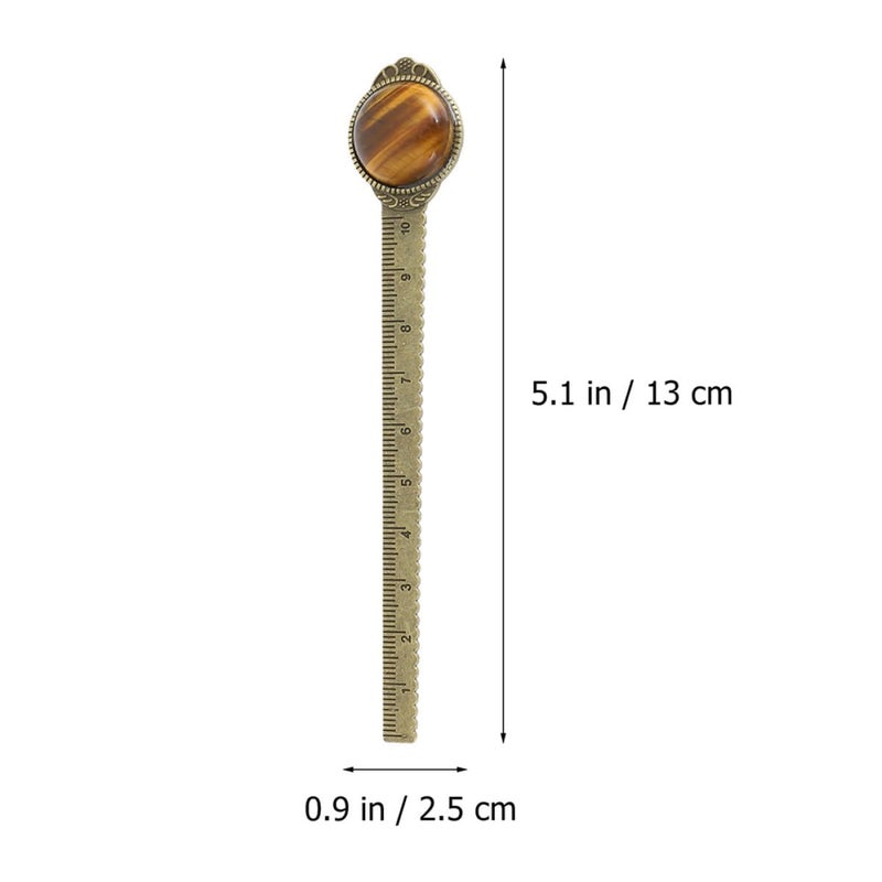 2Pcs Tiger Eye Gemstone Metal Bookmarks Alloy Ruler Decorative Book Markers for Students - Image 3