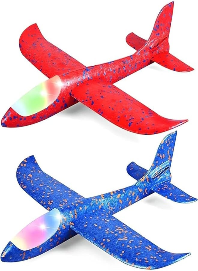Pack of 2 LED Light Airplane Toys, 17.5" Large Throwing Foam Plane with 2 Flight Modes, Birthday Party Favors, Age Range 2 to 4 Years, 5 to 7 years, 8 to 13 Years, 14 Years & up (Multicolor) 