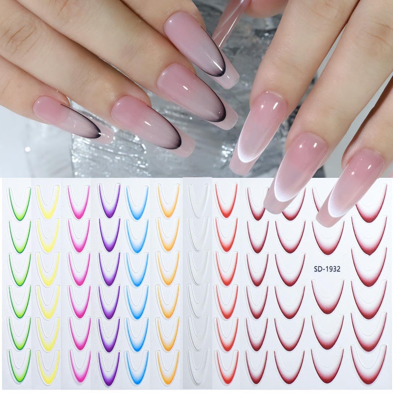 WEILUSI 9 Colors French Manicure Nail Art Stickers 3D Gradient French Tip Stickers SelfAdhesive Nail Decals for DIY Nail Art Decoration 9 Sheets